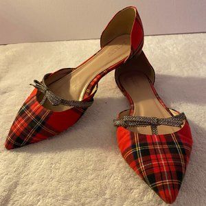 JCrew Sloan Plaid D'Orsay Flats w/ Mini Bow US 7.5